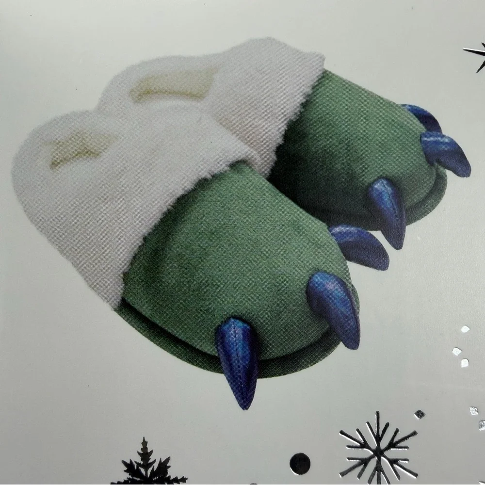 Green and White Dino Kids Claw Slippers